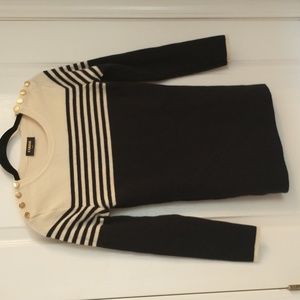 CARINE Paris 100% Wool Pullover Sweater Stripe Color Block Gold Buttons Sz 00 XS